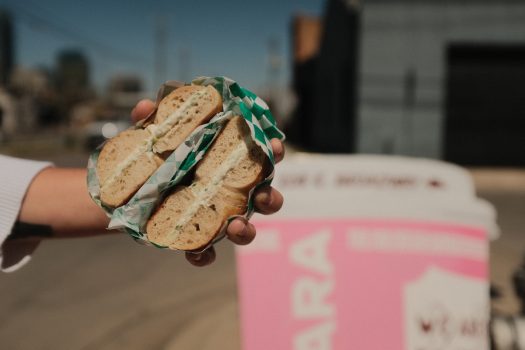 Bagel sando sign shot open streets JPG